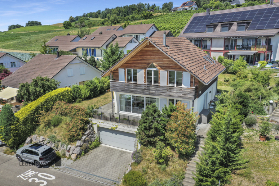 Objektansicht Süd - Helles Einfamilienhaus mit Alpenpanorama - Niederneunforn TG