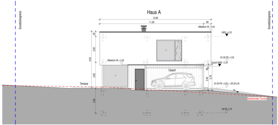 Querschintt_Westansicht - NEUBAU EFH A mit Keller und Doppelcarport - Scherzingen TG