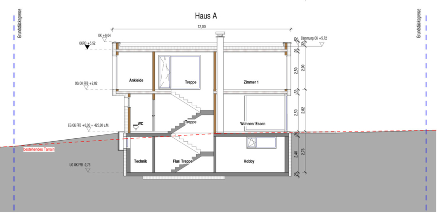 Querschnitt - NEUBAU EFH A mit Keller und Doppelcarport - Scherzingen TG