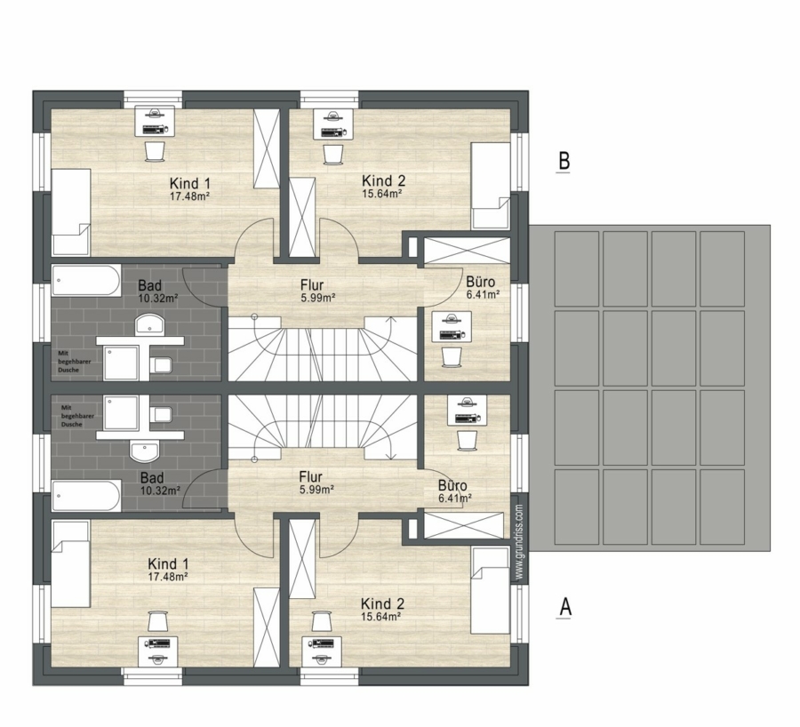 NEUBAU: DEFH B mit Keller, Carport und Garten - Obergeschoss